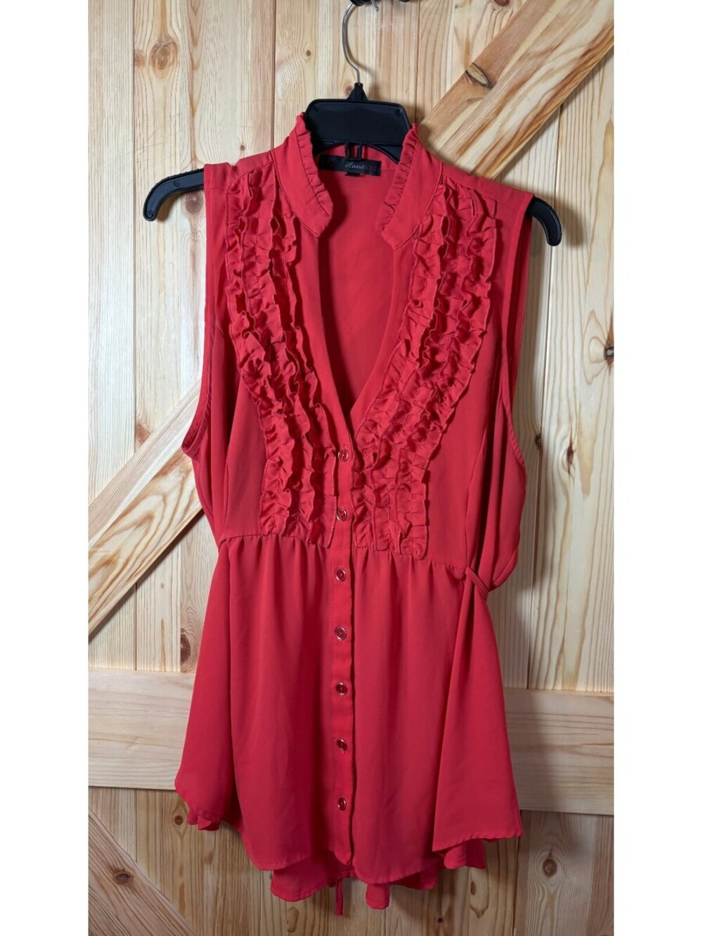 HeartSoul Women's Coral Sleeveless Ruffle Button-Up Blouse 3X